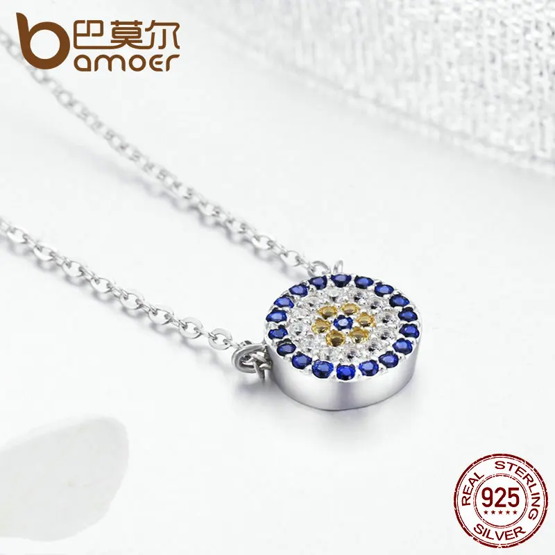 Коллекция BAMOER 925 пробы серебряные трендовые Круглые Голубые глаза прозрачные CZ подвески для женщин подлинные серебряные ювелирные изделия SCN089