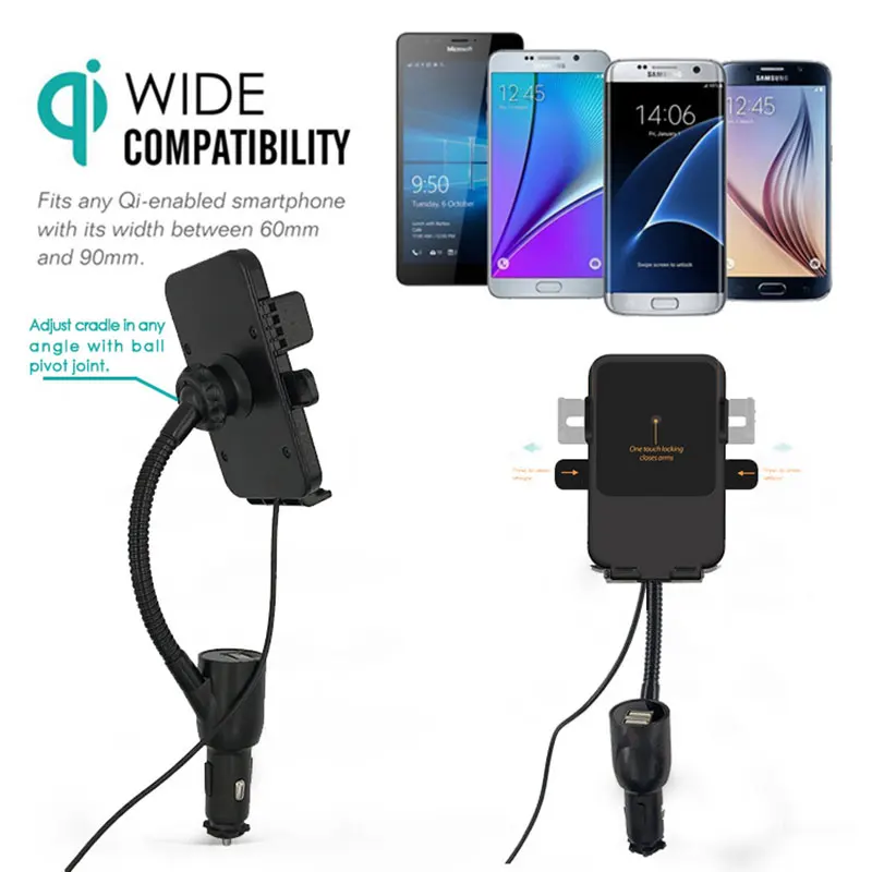 Автомобильный держатель TOPZERO для Xiaomi, Беспроводная зарядка, двойной USB, автомобильное беспроводное зарядное устройство для iPhone, автомобильное крепление, беспроводное зарядное устройство