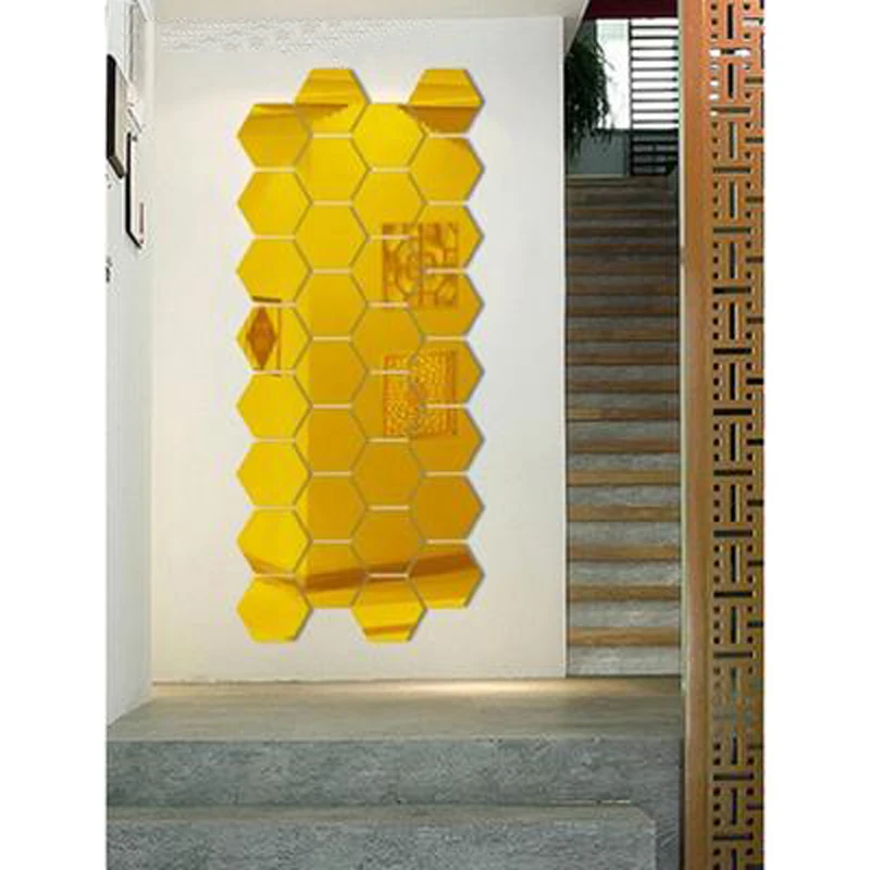12 шт./компл. многоцветные 3D настенные наклейки шестиугольные зеркальные DIY для
