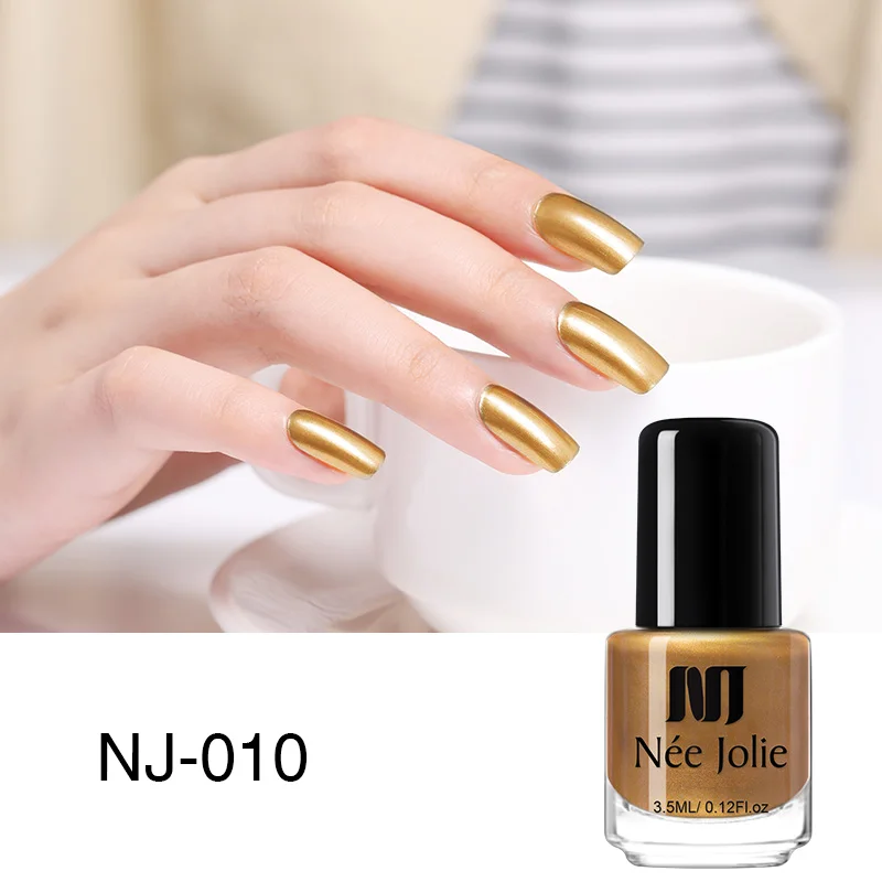 3.5ML NJ-010 NEE JOLIE Серебряный зеркальный лак для ногтей розовое золото прозрачный цвет 7,5 мл стойкий лак для ногтей 18 цветов Быстросохнущий лак для ногтей - Цвет: 3.5ML NJ-010