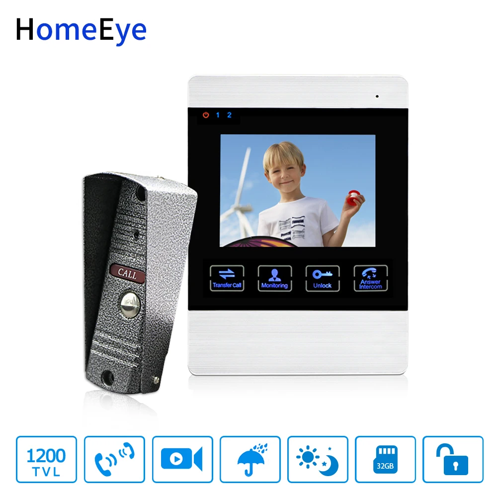 HomeEye Видео дверной телефон видеодомофон дверной звонок 1200TVL камера 4 дюйма монитор видео запись разблокировка двери Система безопасности доступа