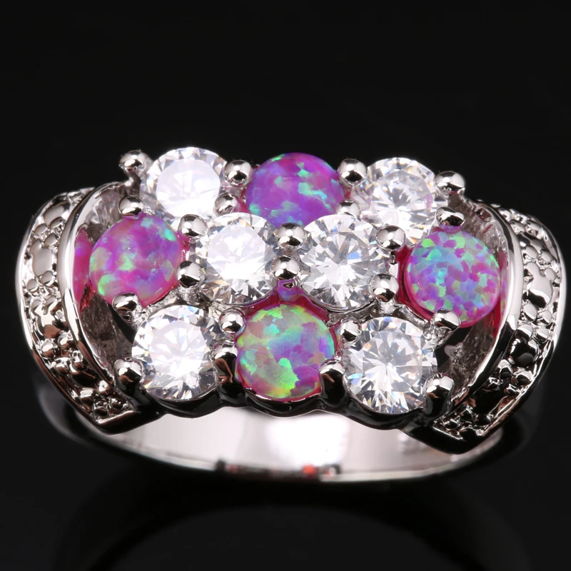 Свадебные Кольца Розовый огненный опал и белый CZ моды 925 Серебро Печатью Для