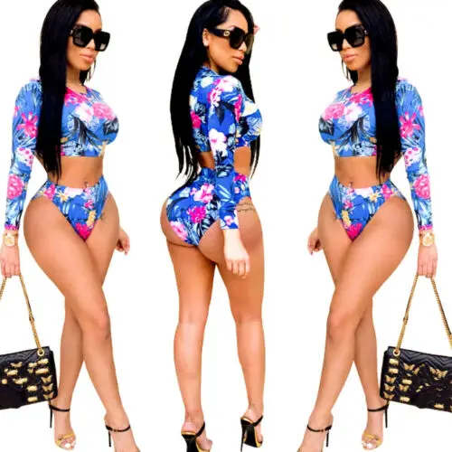 Женский купальник бикини с высокой талией и цветочным принтом|Комбинезоны| |