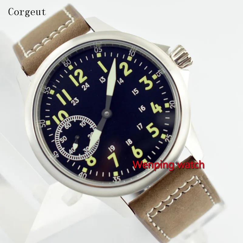 45 мм Corgeut стерильные мужские часы Montre homme Sea gull 6497 с ручным механизмом коричневые