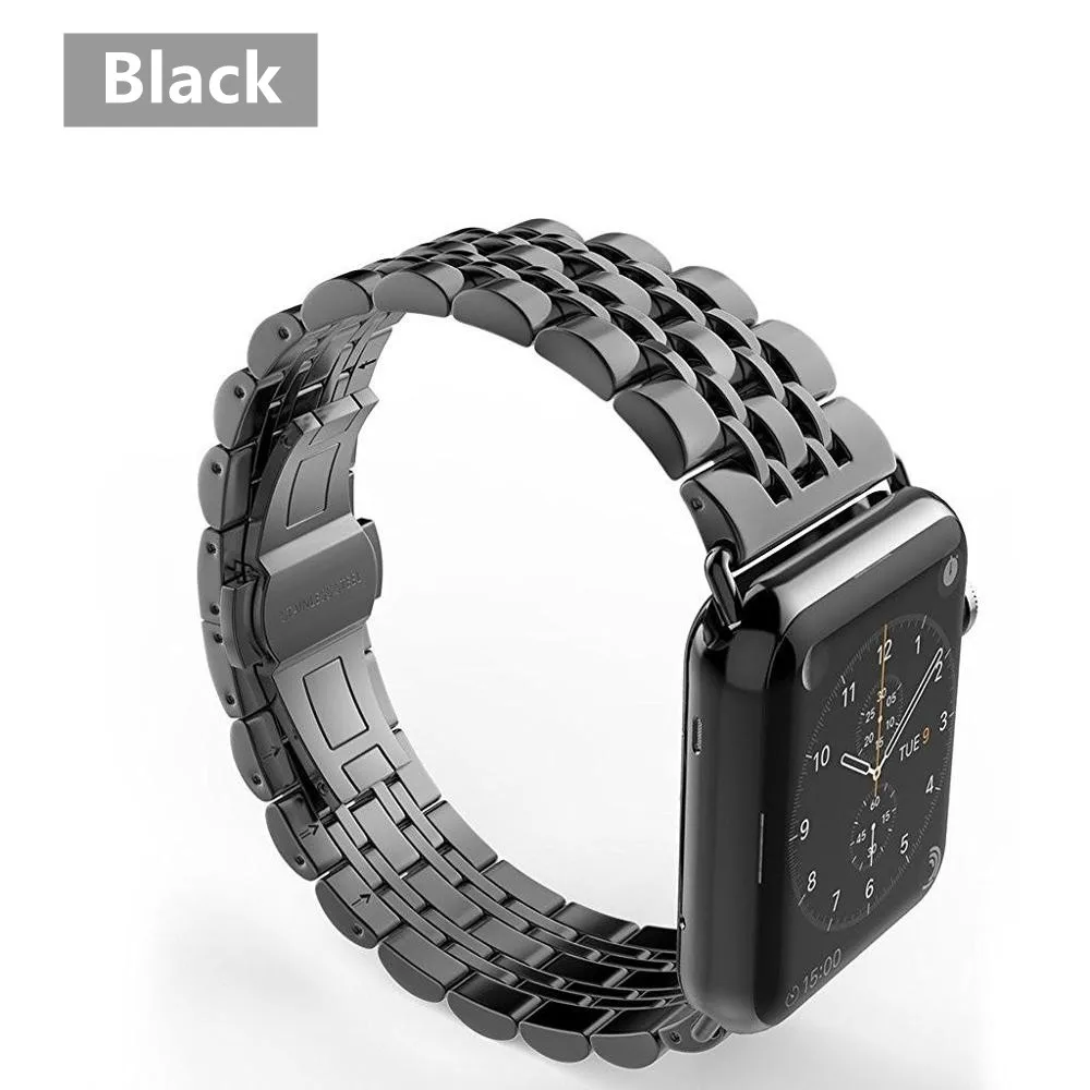 black band case Чехол+ ремешок для apple watch 42 мм 38 мм apple watch 4 3 5 iwatch band correa из нержавеющей стали pulseira Butterfly ремешок для часов - Цвет ремешка: black band case