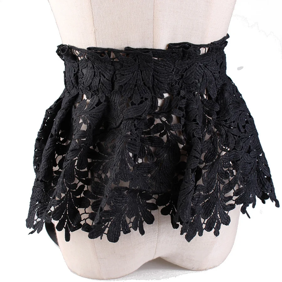 Черный/белый кружевной пояс с баской широкий Женская пикантная юбка|Женские