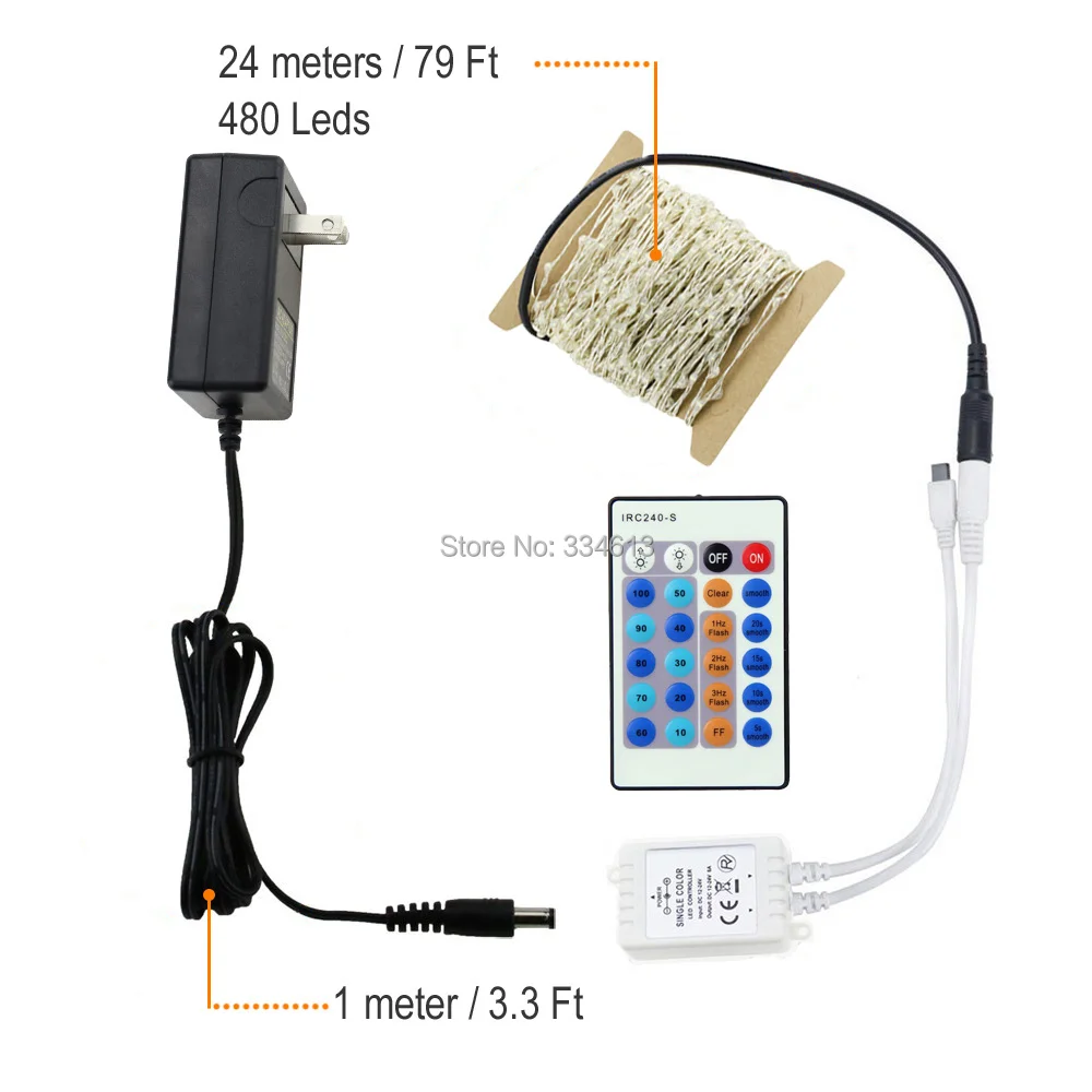 24 м 79FT 480LED наружные струнные огни Звездная Фея серебряные с пультом