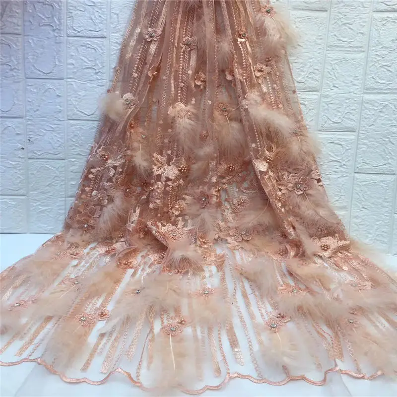 Fashion Feather Design Beaded African French Lace Fabric High Quality Tulle for Wedding | Дом и сад