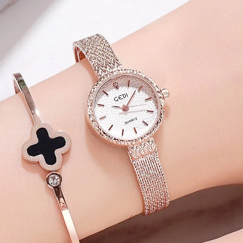 Женские кварцевые часы с сетчатым браслетом из нержавеющей стали|Женские