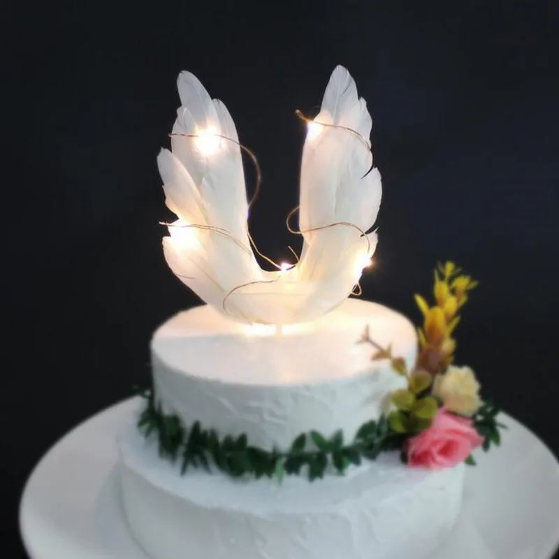 Light Up White Feather Angel Wing Cake Topper Cupcake Toppers Children Girls Party home decor wedding birthday | Дом и сад