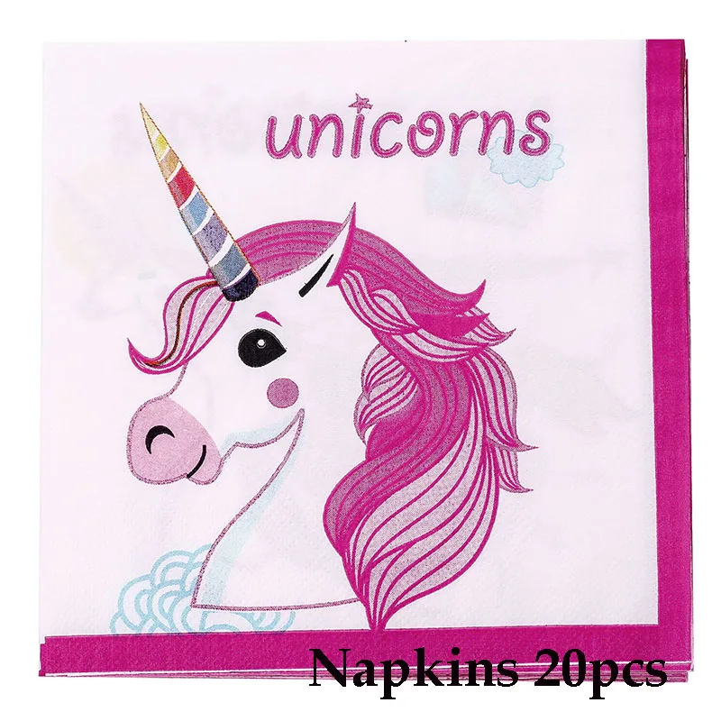 napkin 20pcs Вечерние принадлежности Единорог тема День Рождения Декоративная скатерть для вечеринки тарелка чашка соломенный флаг табличка вечерние Декор - Цвет: napkin 20pcs