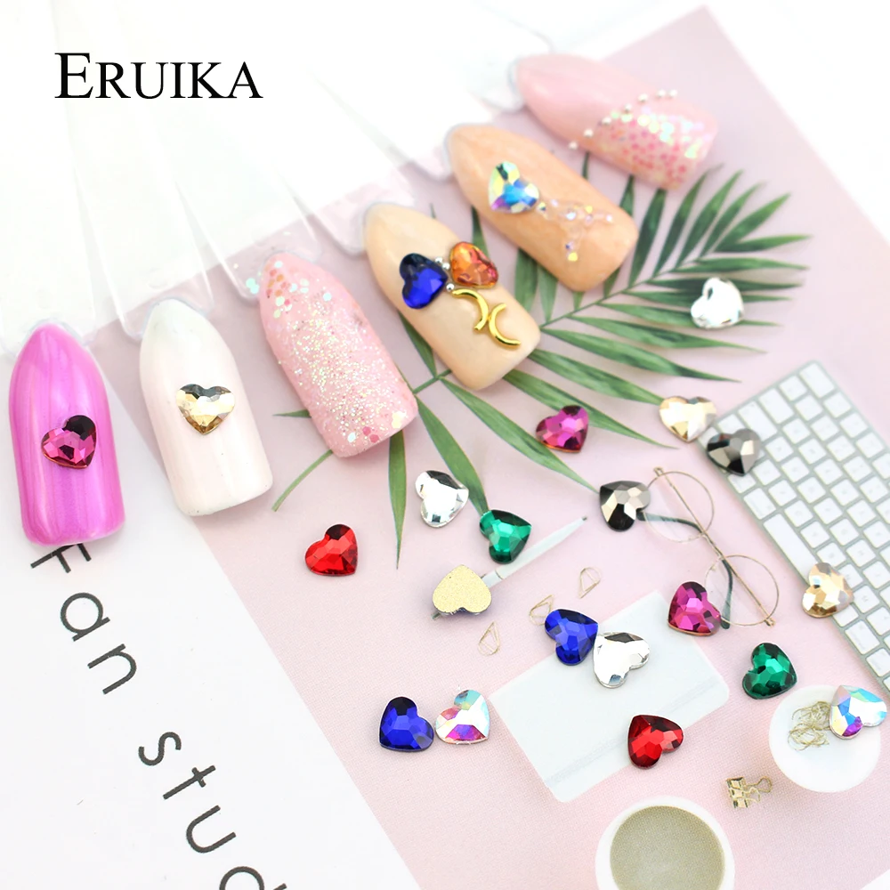 10 шт. Стразы в форме сердца для ногтей стразы плоской задней части искусства 3D