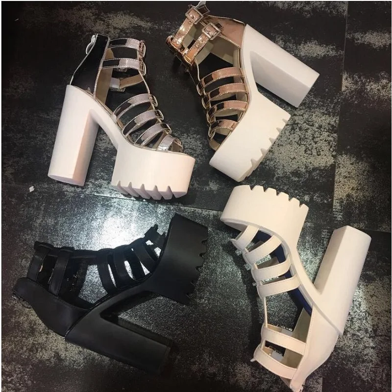 Women Sandals High Heels New Summer Fashion Buckle Female Gladiator Platform Shoes Woman Black | Обувь