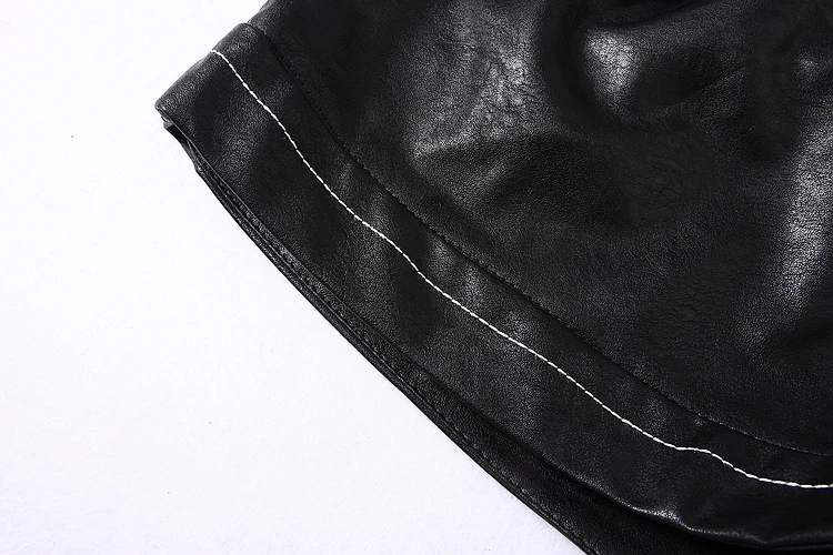 ALPHALMODA осенние женские шорты из искусственной кожи сплошной цвет изгибающий манжета, карман эластичный пояс шорты M-L