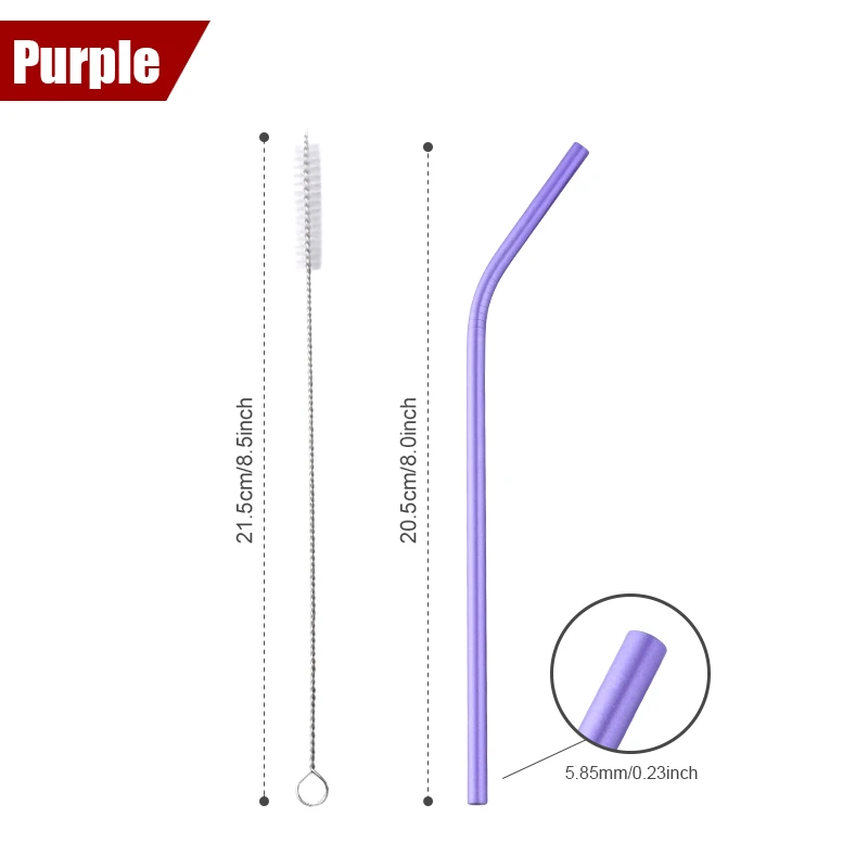 Purple bent 5pcs 5 шт питьевой соломы с чистящей щеткой набор многоразовых коротких коктейльных трубок золотые металлические соломинки пищевые сочные вечерние бар набор соломинок - Цвет: Purple bent 5pcs