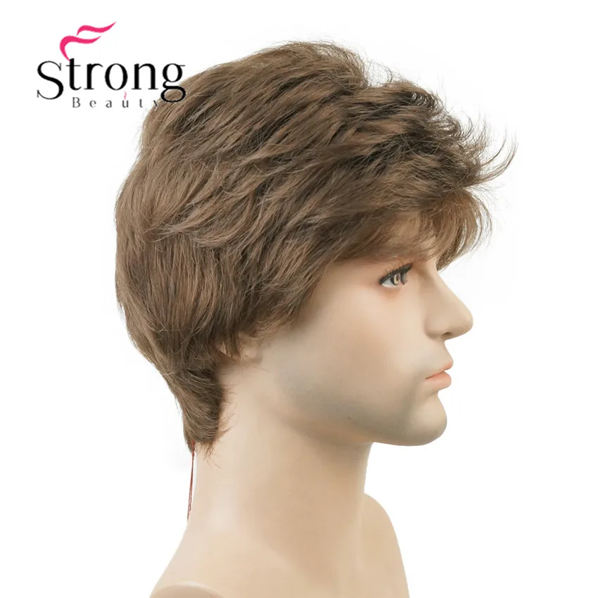 StrongBeauty Manly короткие коричневые смешанные со светлыми пушистыми прямыми полнометражными плавными термостойкими парик из синтетического материала для мужчин