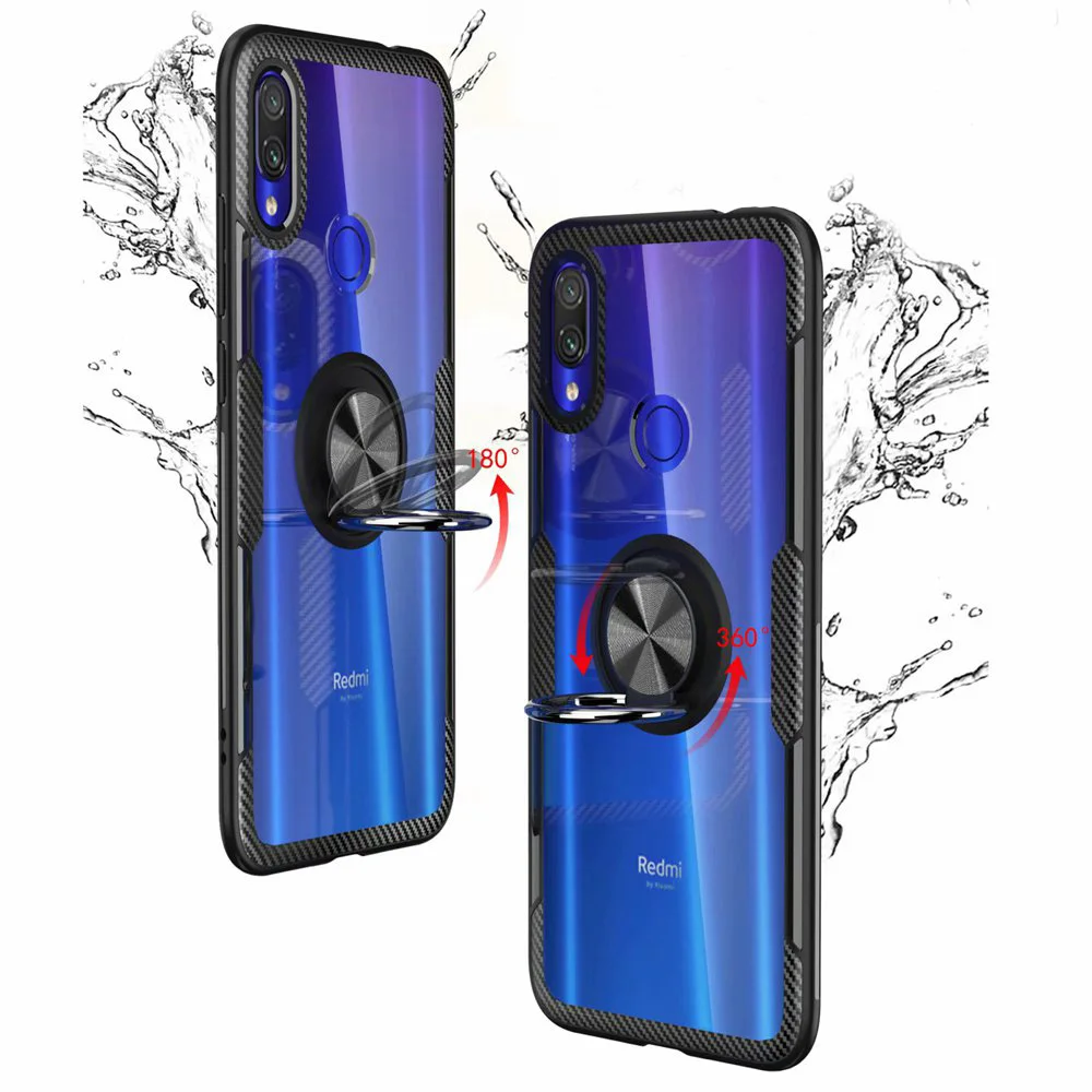 Прозрачный нескользящий чехол из углеродного волокна с металлическим кольцом на