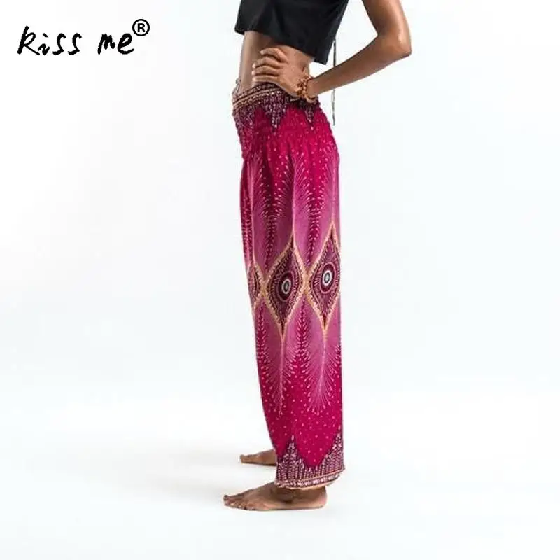 С принтом женские штаны для занятия йогой свободные с высокой посадкой