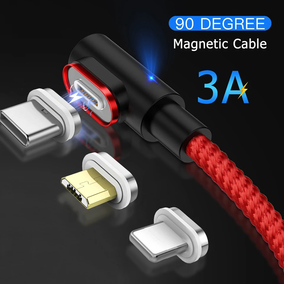 Новейшая модель Быстрое зарядное устройство Qc 3 0 90 градусов Магнитный Кабель с