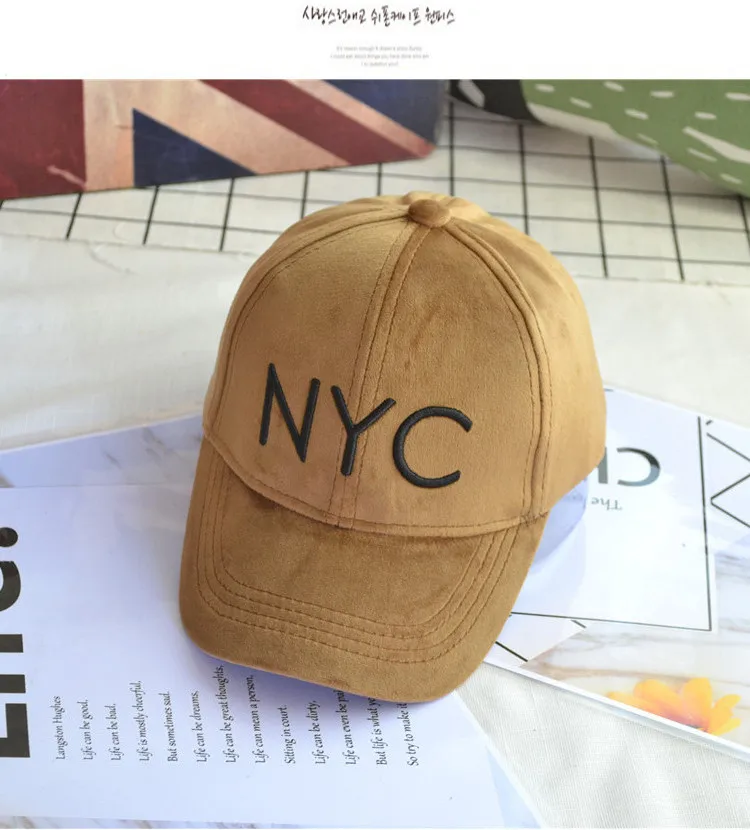 NYC khaki Новинка; замшевые бейсбольные кепки с вышитыми буквами; Детские повседневные бейсболки; Кепка для мальчиков и девочек; регулируемая хлопковая кепка для папы - Цвет: NYC khaki