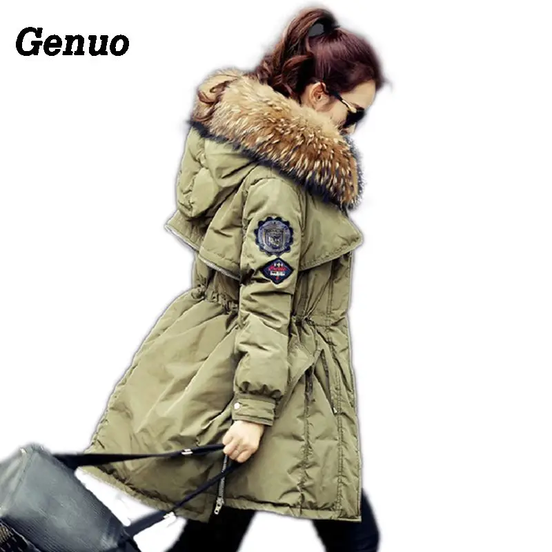 Женская парка с капюшоном Genuo длинная Водонепроницаемая меховым воротником |