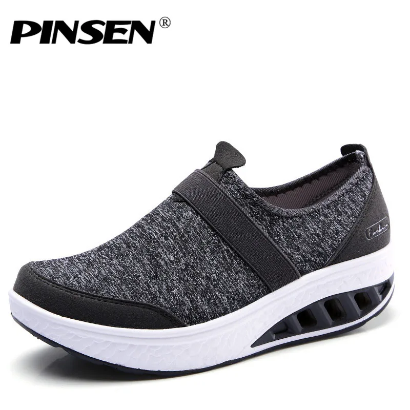 PINSEN/ г. осенние женские кроссовки обувь на плоской платформе Женская Повседневная дышащая обувь из сетчатого материала обувь на толстой подошве без застежки