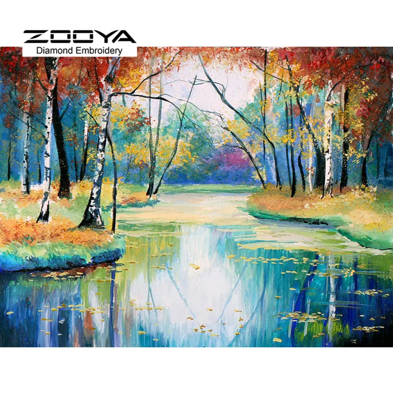 Алмазная живопись 5D сделай сам алмазная с изображением леса реки вышивка