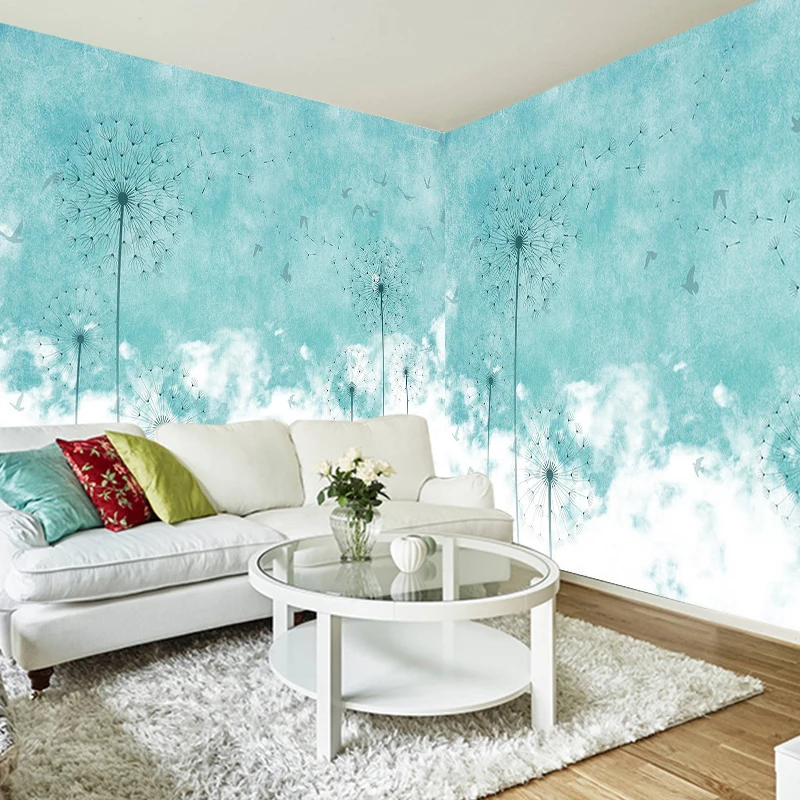 

Custom Size Photo Nordic dandelion wallpaper sofa TV living room bedroom restaurant hotel background modern blue wallpaper mural