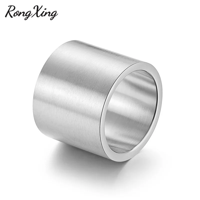 Silver Ring RongXing Широкая поверхность для мужчин большой палец пальца кольцо из титановой стали мужской серебряный/черный/золотой цвет полированный свадебный подарок ювелирных изделий - Цвет основного камня: Silver Ring