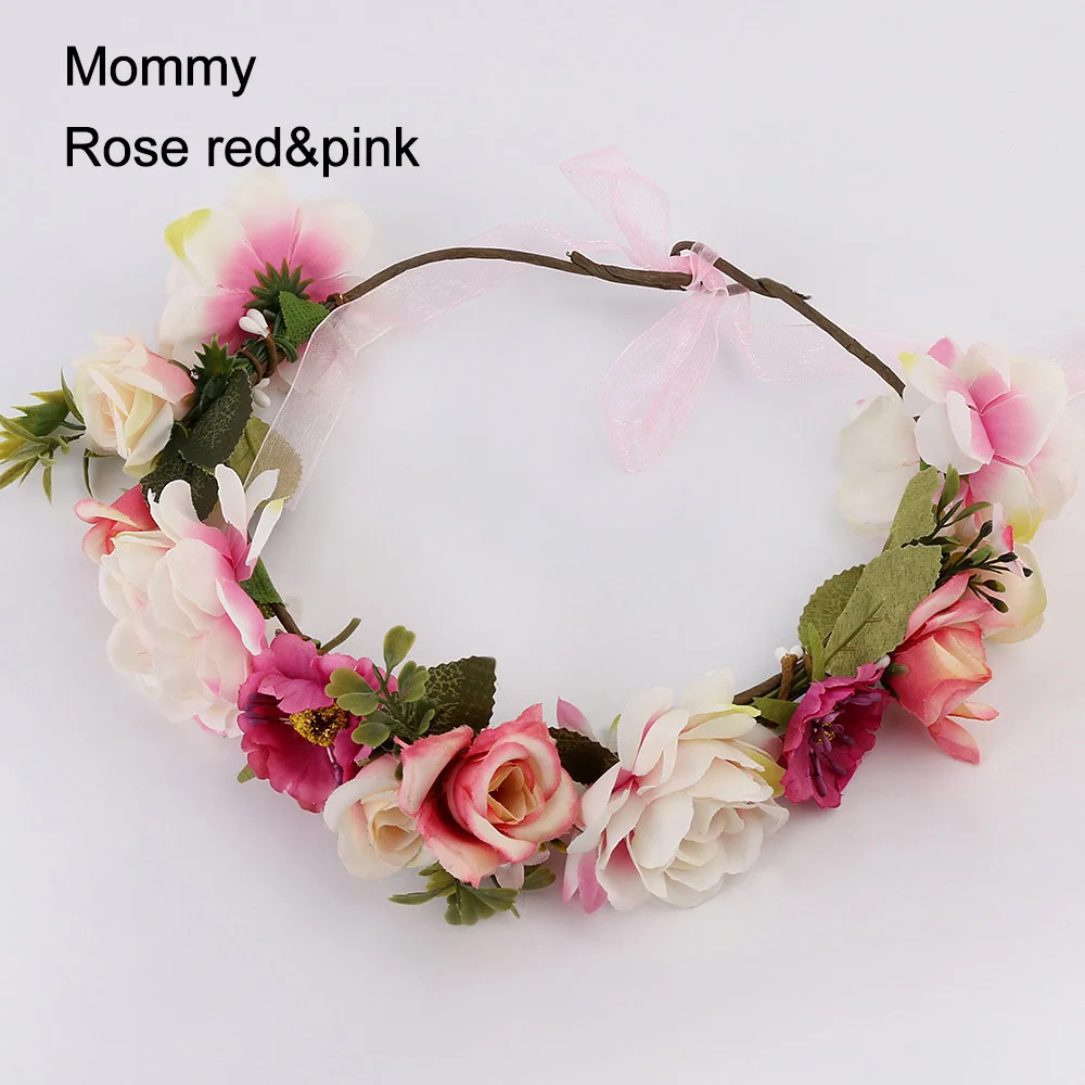 Mommy rose redpink Мама Дети Венок цветы оголовье орнамент Приморский цветочный Корона повязки для волос Свадебные Девушки Головные уборы - Окраска металла: Mommy rose redpink