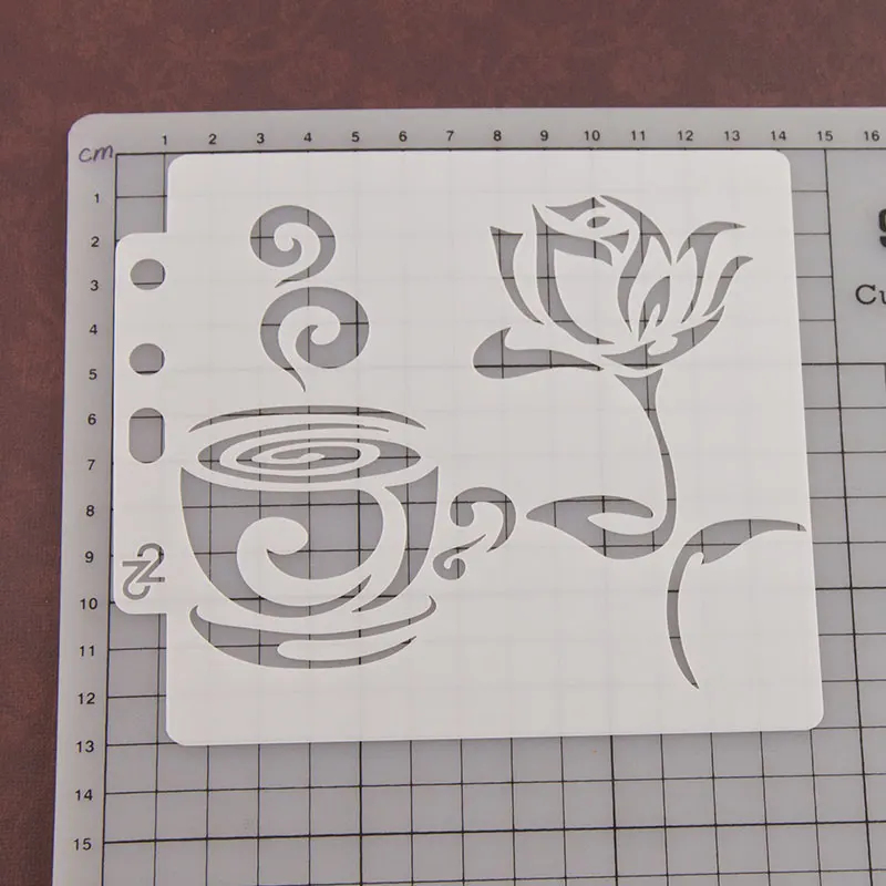 Чашка кофе цветок стикер трафареты для картин Diy штампы скрапбукинга домашний