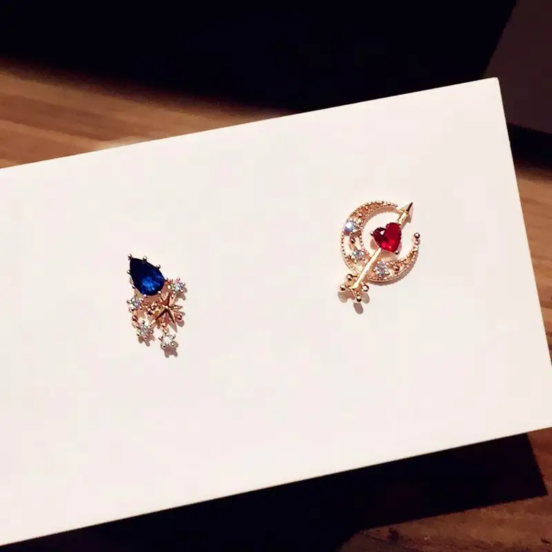 MENGJIQIAO корейский креативный дизайн милые асимметричные серьги гвоздики с Луной и