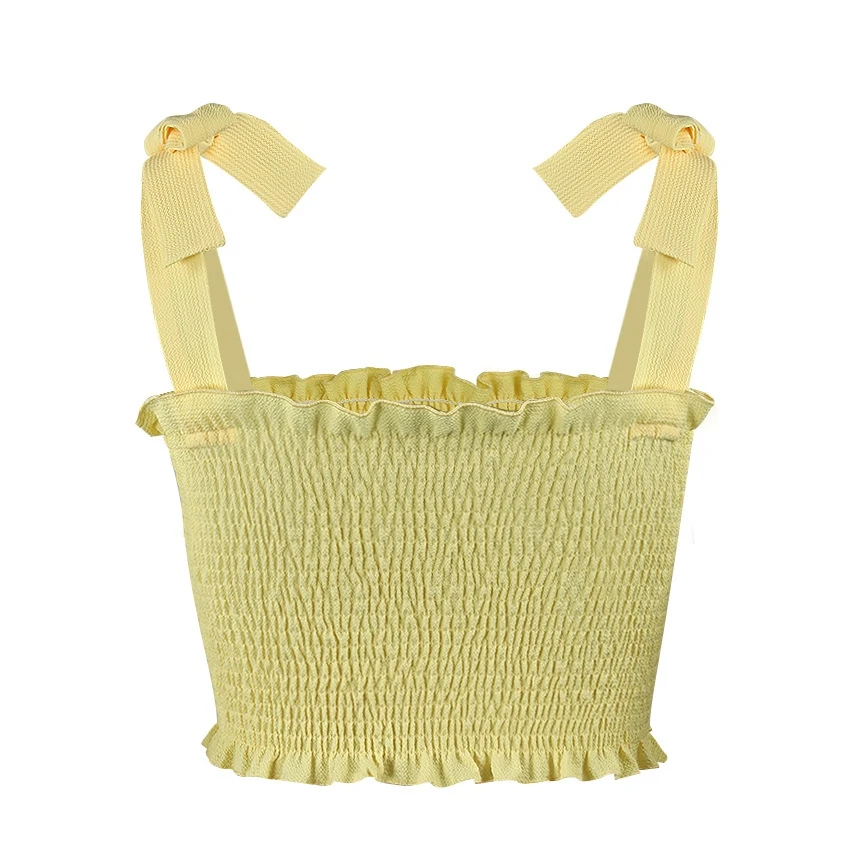 Одноцветное галстук бабочку шифон уличная Топ Для женщин Мода Ruched Pleated Crop Top Sexy