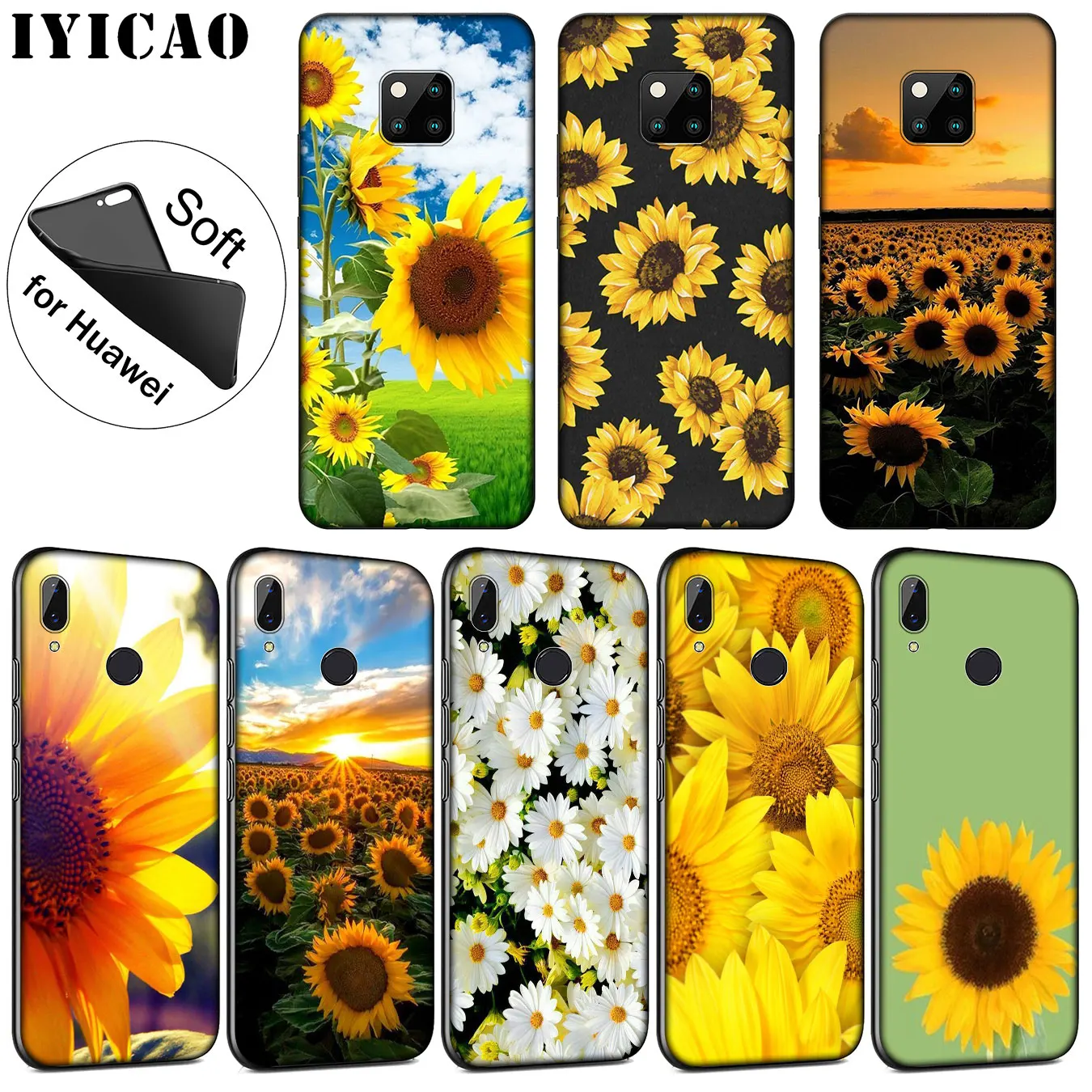 IYICAO Sunflower Flower Painted Cover Colourful Soft Case for Huawei Mate 30 20 10 Pro Nova 5I 5T 5 4 4E 3i 3 2i Lite Smart |