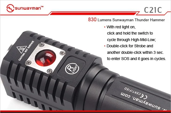 Фонарик SUNWAYMAN C21C светодиодный фонарик CREE XM L2 547 люменов 830 Громовой молот|flashlight cree