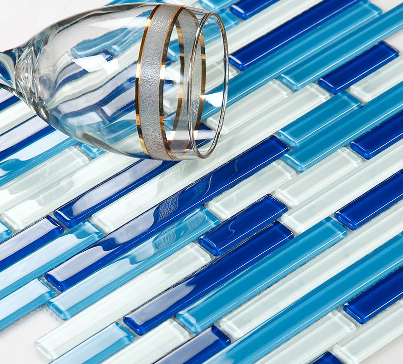 Полосатая Мозаика из голубого хрусталя плитка для украшения бассейна кухня