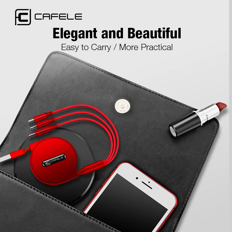Cafele 3 в 1 Выдвижной USB кабель для iPhone Micro Type C плоский Быстрая зарядка + C|Кабели