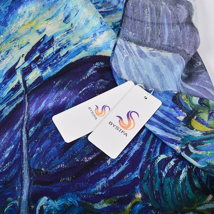 [BYSIFA] синий роскошный чистый Шелковый шарф шаль новинка звездное небо женские