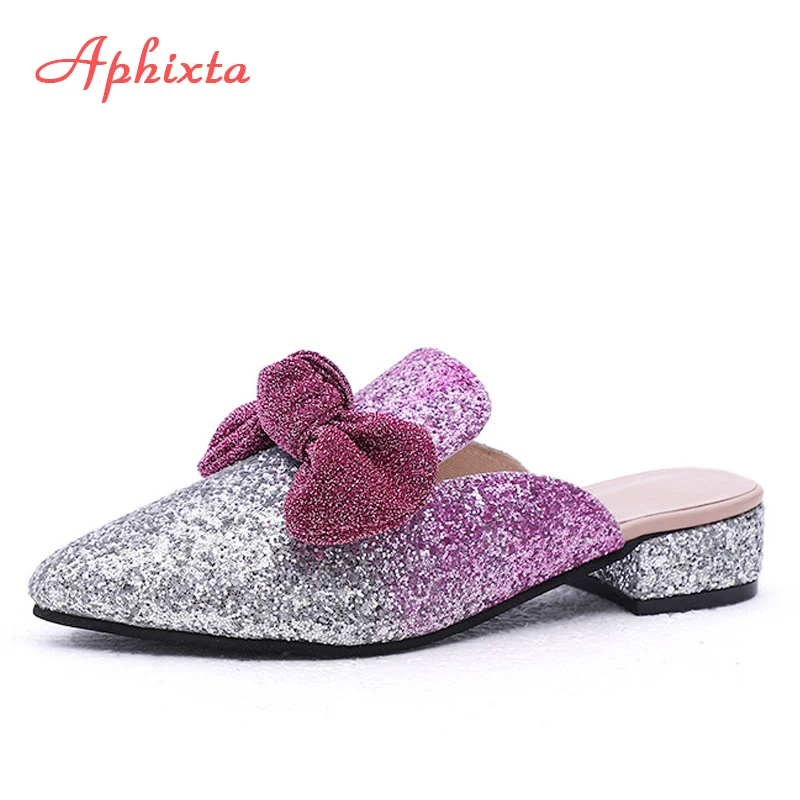 Aphixta/летние женские тапочки с острым носком обувь на квадратном каблуке