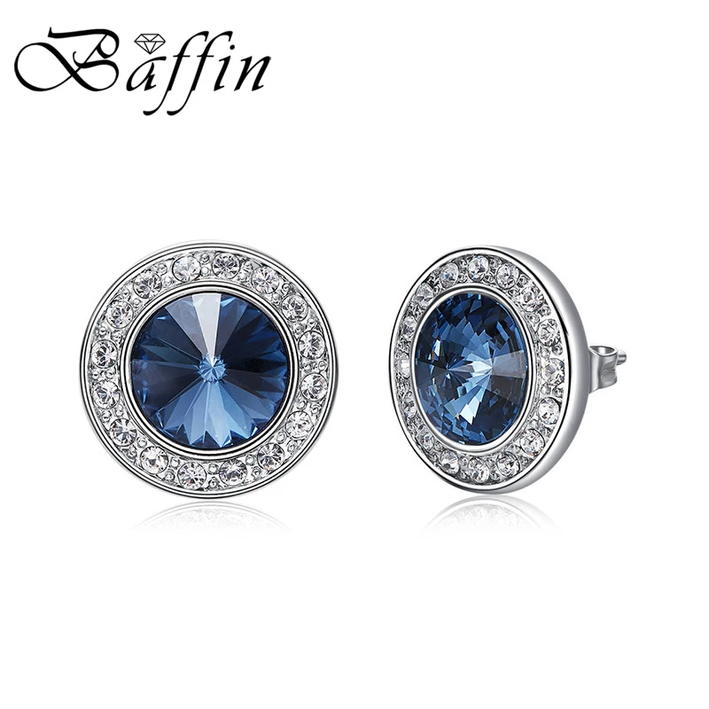 Baffin круглые серьги-гвоздики с настоящими кристаллами Swarovski для женщин, для влюбленных, модного серебристого цвета, ювелирные изделия для пирсинга, подарок на день Святого Валентина
