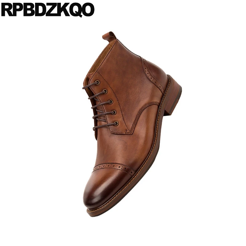 Ботильоны в стиле ретро Туфли с перфорацией типа броги натуральным лицевым