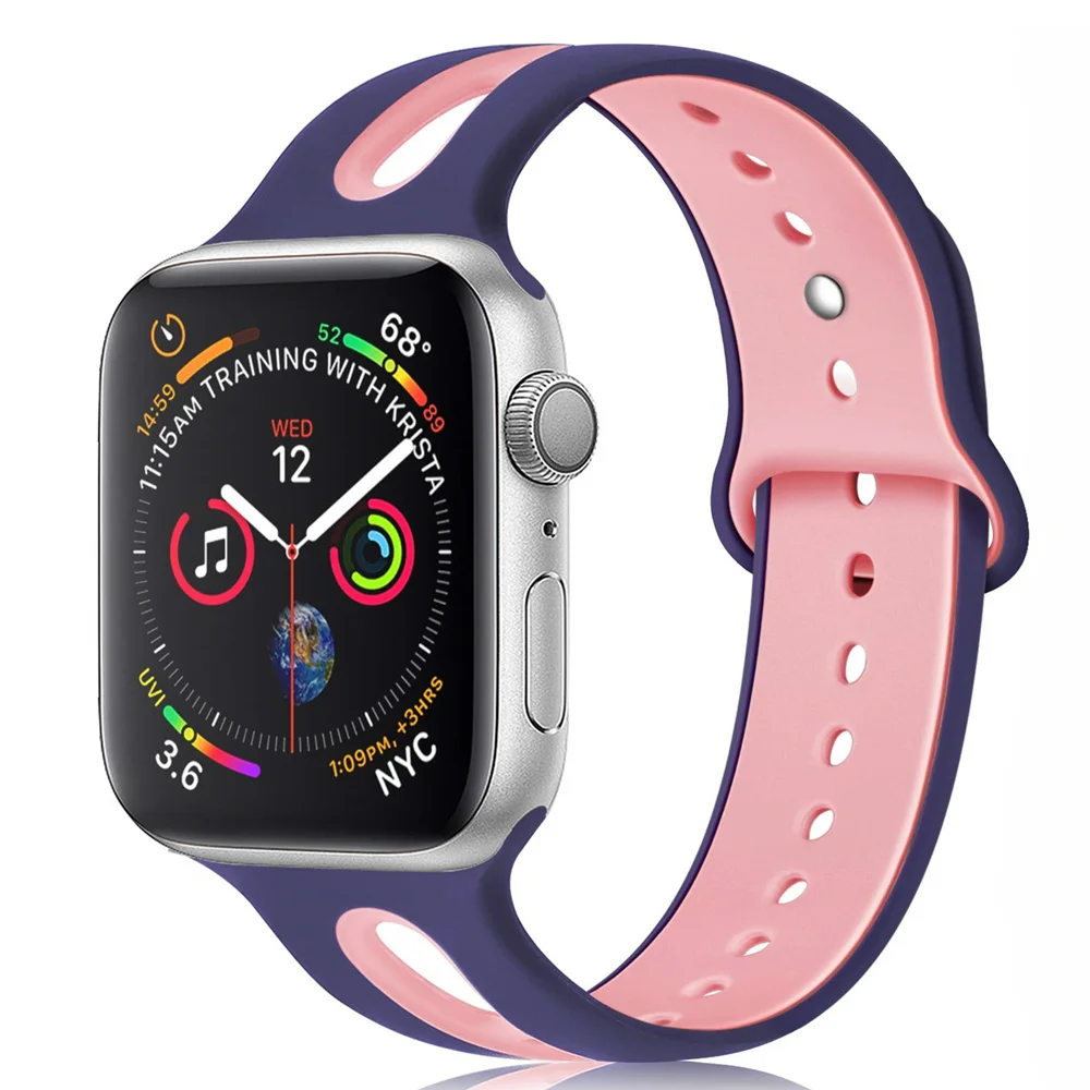 Силиконовый ремешок для apple watch band 44 мм 40 мм наручных часов iWatch, ремешок 38 мм 42 мм дышащий спортивный ремешок Браслет apple watch 5 4 3 2 1