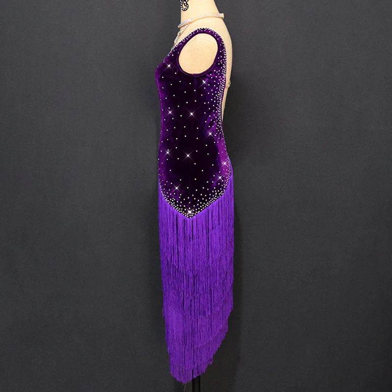 Женское блестящее платье для латиноамериканских танцев элегантное фиолетовое