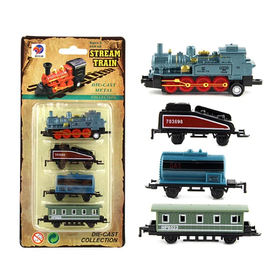 Blue Паровоз комплект подвижного состава игрушки мини 4/5 шт Diecasts металлического сплава Классические игрушки для детей Обучающие Рождественский подарок - Цвет: Blue