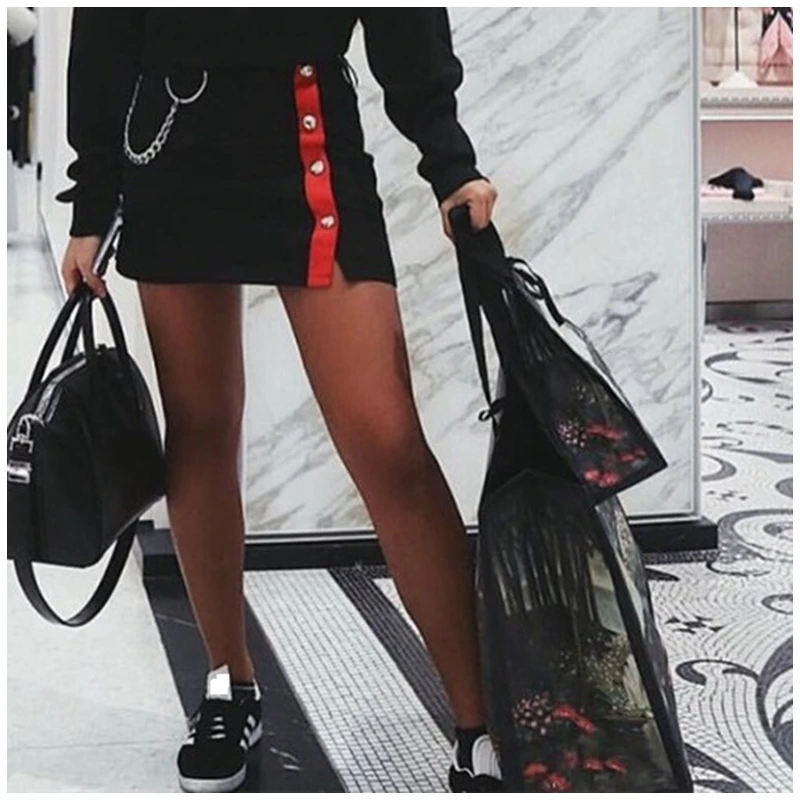 Женская юбка с высоким разрезом на пуговицах в стиле панк Сексуальная