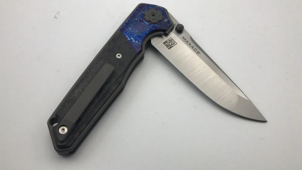 Maxace PAN Титан углеродное волокно Дамасская инкрустация M390 атласное лезвие подшипник Тактический Походный нож