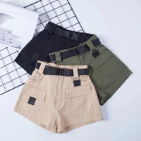cargo shorts with black waist sashes ladies summer short casual cotton shorts women high waisted straight shorts solid zipper