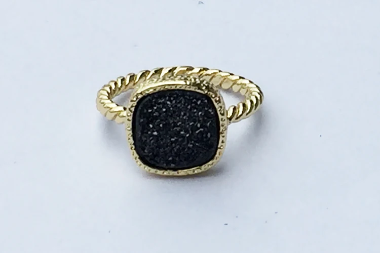 BOROSA натуральный Титан Druzy Agates кольца медь золото цвет круглый и квадратный камни синий черный Druzy кольцо размеры 6 и 7 - Цвет основного камня: black druzy
