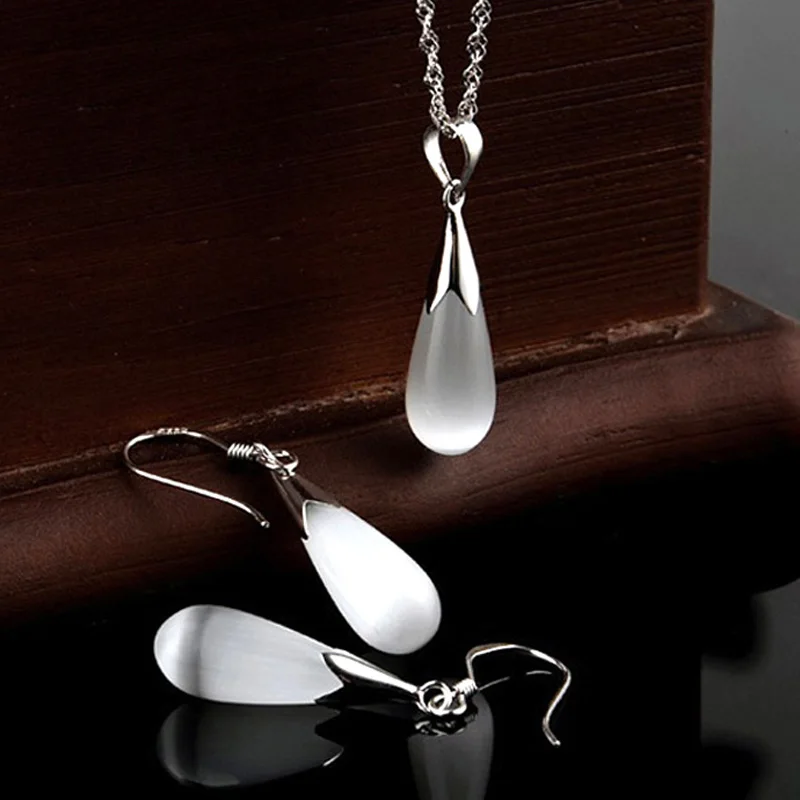 Женский комплект из колье и серёг с подвеской кошачий глаз|necklace and earring set|jewelry sets for