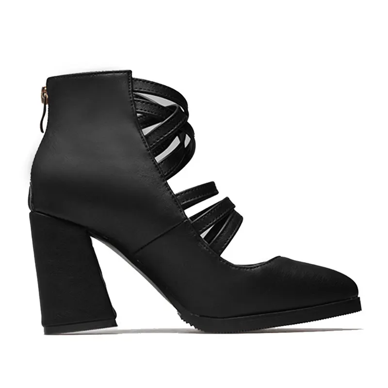 

Fanyuan Women's High Heels Summer Sandals Pointed Toe Ankle Boots Ladies Cutout Zipper High Pumps Hoof Heel Party Wear Shoes